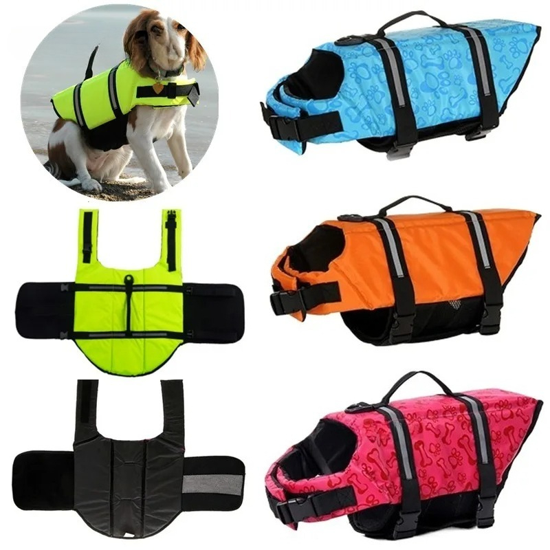 Life Jacket Buoyancy - 夏犬ライフジャケット反射調節可能な大型犬水着安全ベストサーフィンヨット強化された浮力ペットライフジャケット